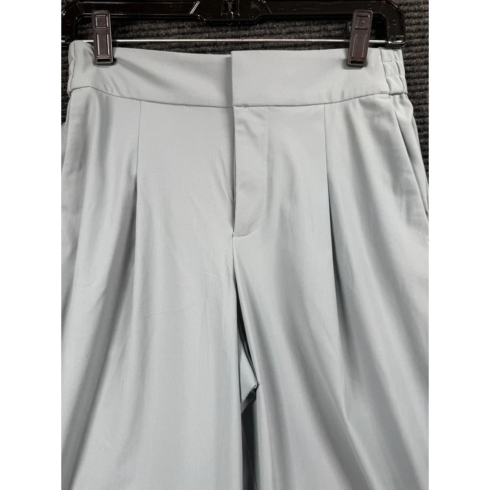 Athleta Womens Wide Leg Pleated Trouser Pants Light Blue Grey High Rise Size 0P
